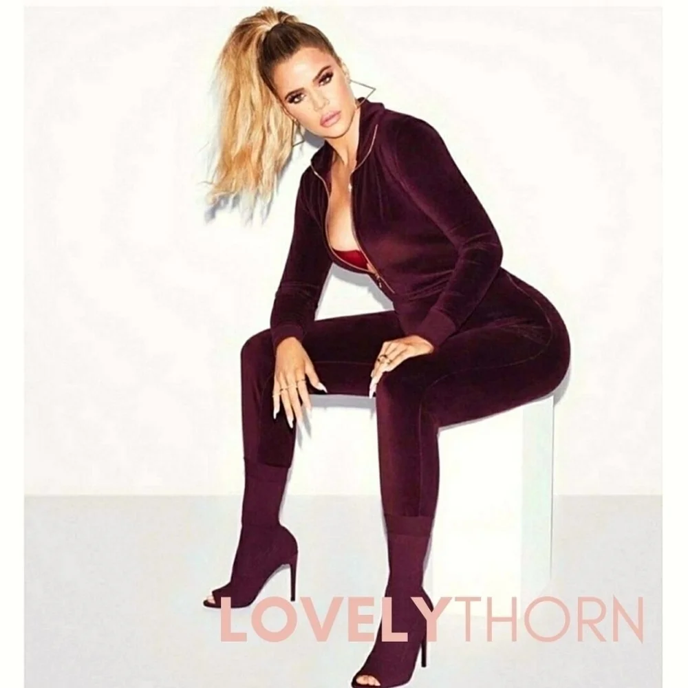 GOOD AMERICAN // ltd ed black velour long sleeve hooded full zip jumpsuit